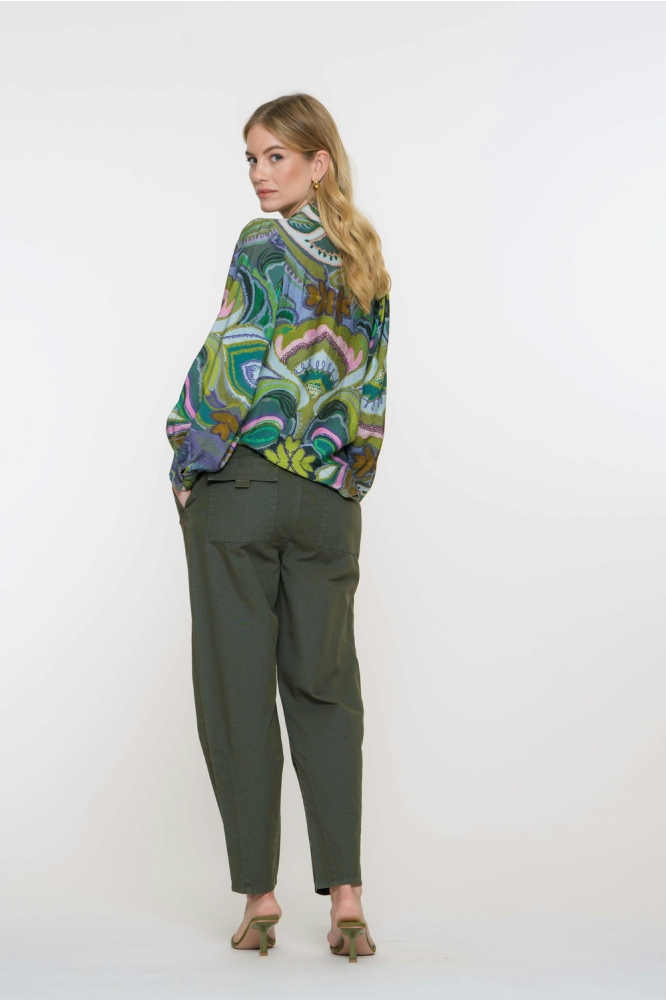 BLOUSE GRAFISCHE PRINT MET TAPE 53227 20 Green/Purple